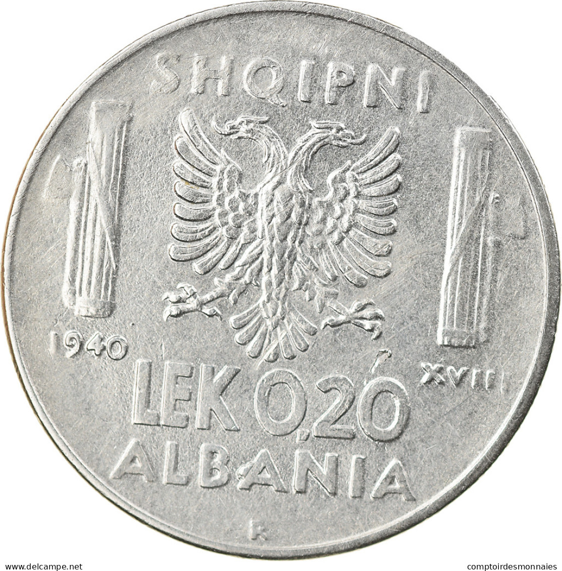 Monnaie, Albania, Vittorio Emanuele III, 0.20 Lek, 1940, Rome, TTB+, Stainless - Albanie