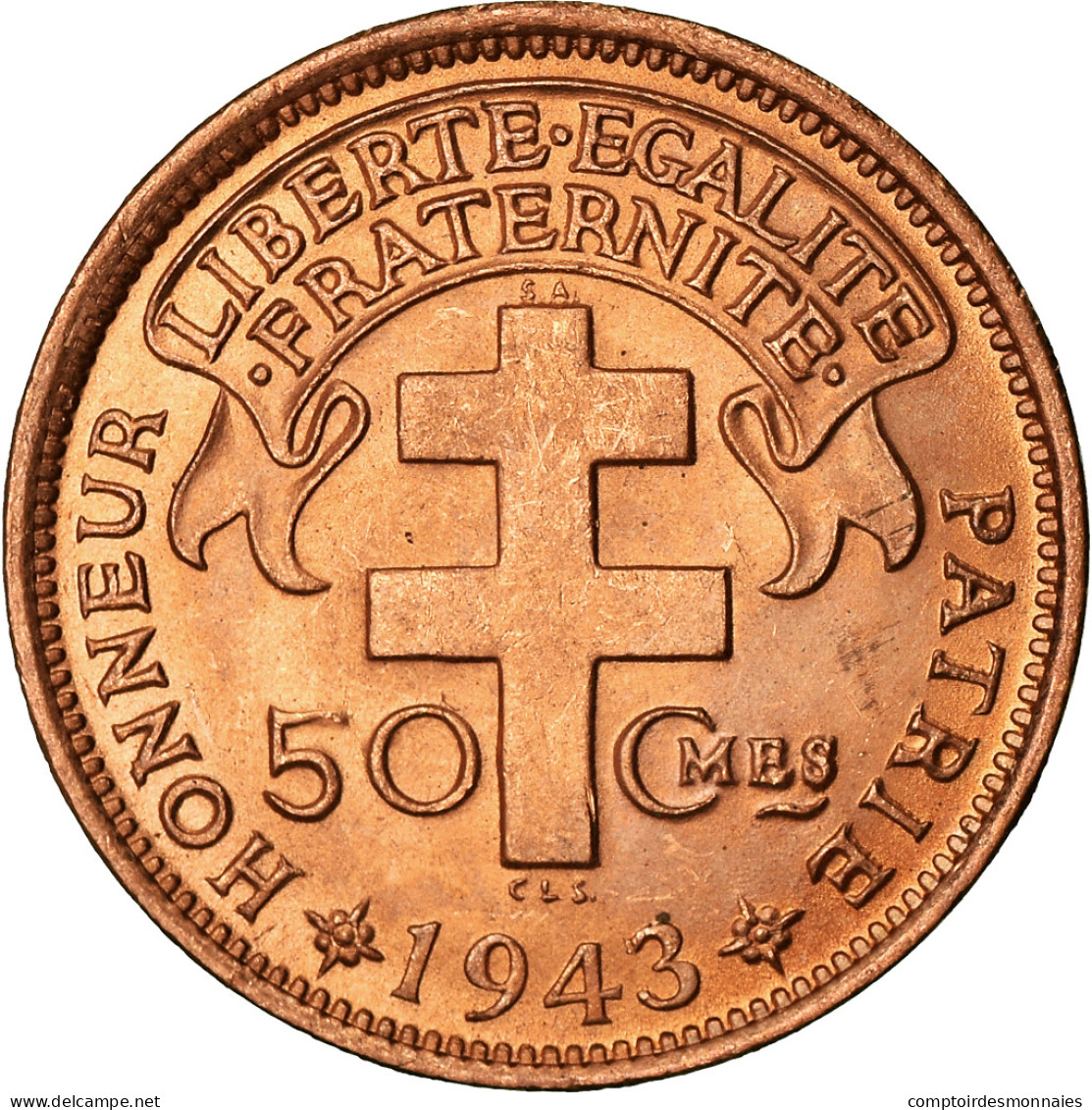 Monnaie, Cameroun, 50 Centimes, 1943, Pretoria, SPL, Bronze, KM:6 - Kameroen