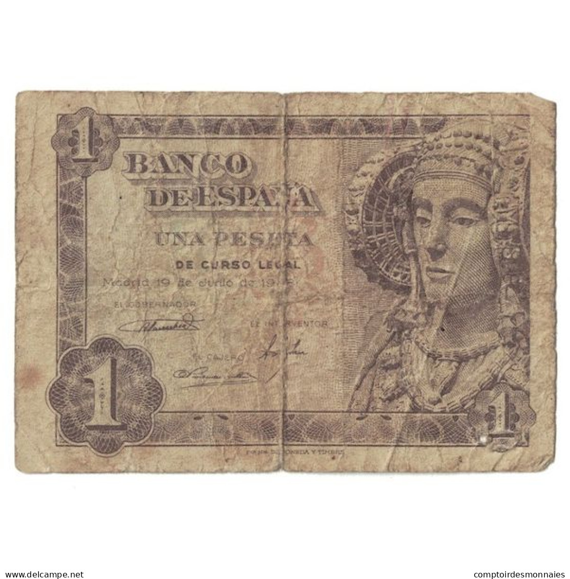 Billet, Espagne, 1 Peseta, 1948, 1948-06-19, KM:135a, B - 1-2 Pesetas