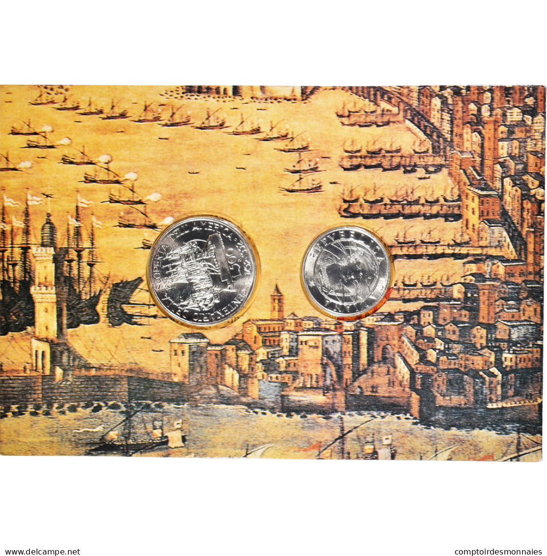 Monnaie, Italie, SCOPERTA DELL'AMERICA, Set 2 Monnaies., 1989, BU, FDC, Argent - Commémoratives