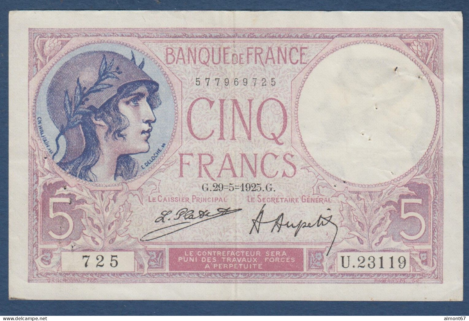 5 Francs  Violet   Du  29 - 5 - 1925 - 5 F 1917-1940 ''Violet''