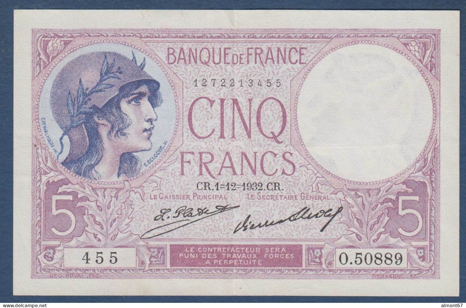 5 Francs  Violet   Du  1 - 12 - 1932 - 5 F 1917-1940 ''Violet''