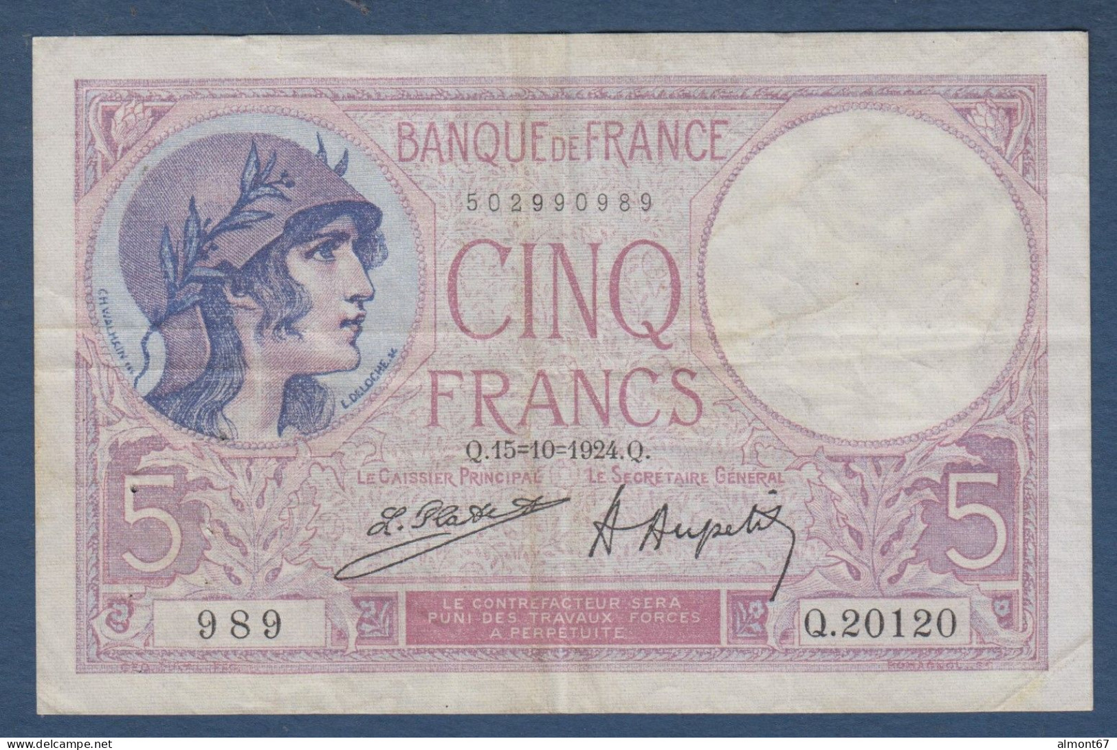 5 Francs  Violet   Du  15 - 10 - 1924 - 5 F 1917-1940 ''Violet''