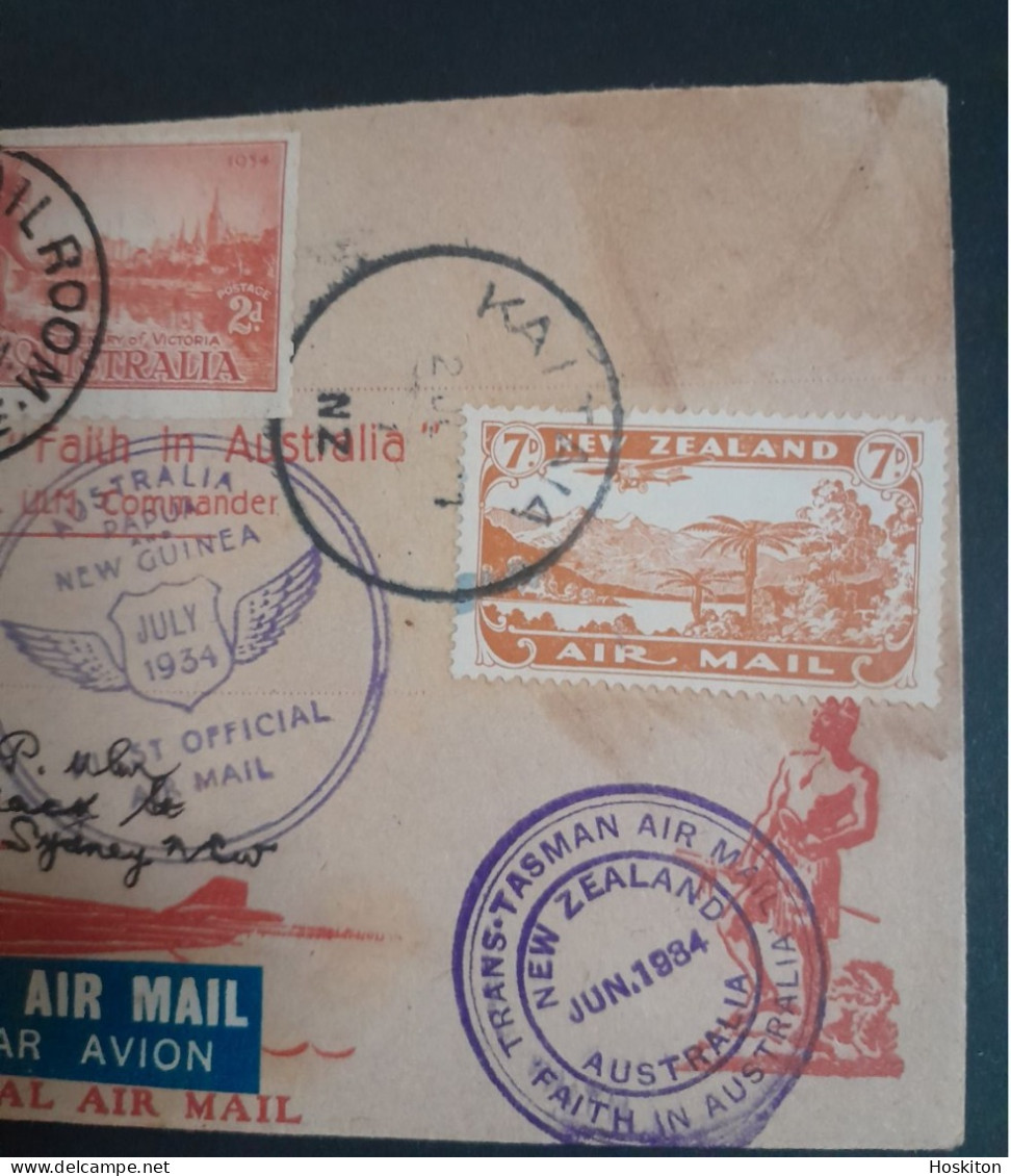 2 July 1934 Kaitaia-Sydney-Papua New Guinea &return Flight To Australia VH-UXX Faith In Australia - Cartas & Documentos