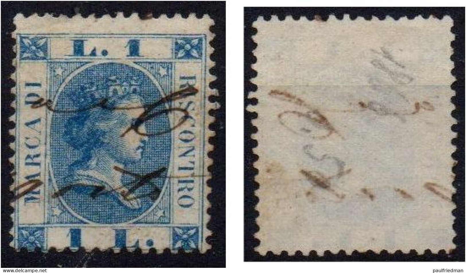 Regno 1866 - Marca Di Riscontro - 1 Lira - Usata - Revenue Stamps