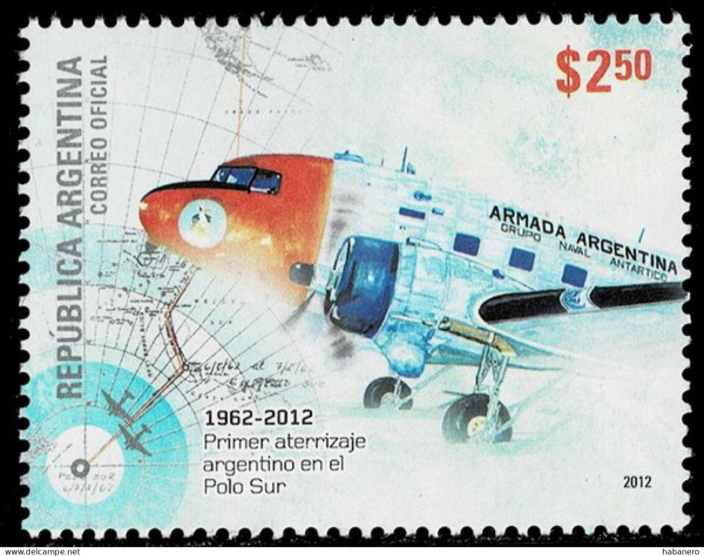 ARGENTINA 2012 Mi 3446 50th ANN. OF THE FIRST ARGENTINAN FLIGHT TO THE SOUTH POLE MINT STAMP ** - Nuevos