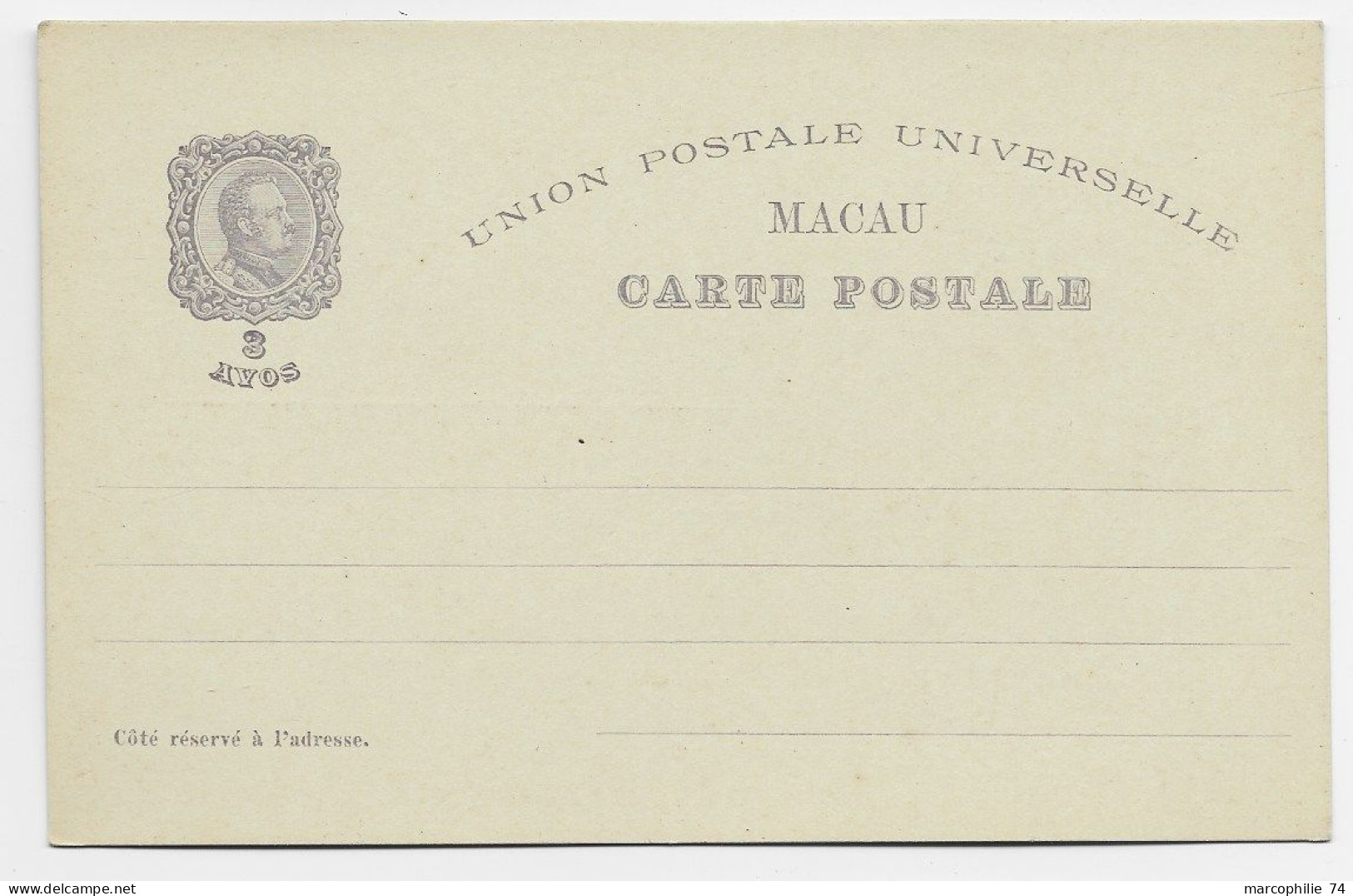 MACAU ENTIER CARTE POSTALE 3 AYOS 1498 1898 NEUF SUPERBE - Brieven En Documenten