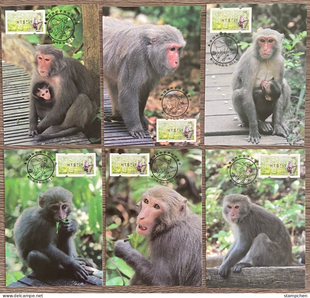 6 Maxi Cards Taiwan 2018 ATM Frama Stamp-Formosan Macaque Monkey- Forest Unusual - Maximumkaarten