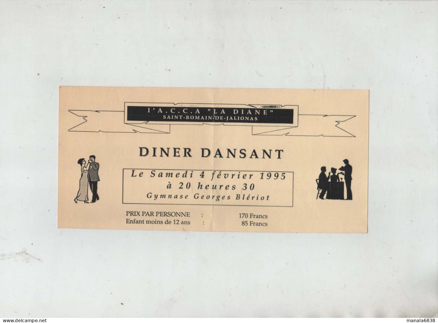 ACCA Diane Saint Romain De Jalionas Dîner Dansant Menu Meunier Gibier Sanglier Chevreuil - Menus