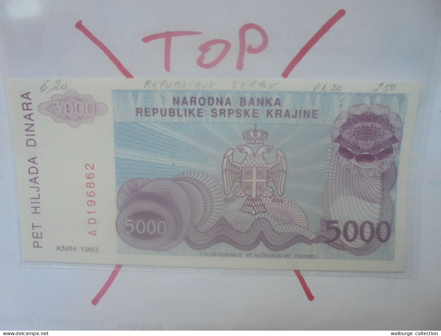 République Serbe (KNIN) 5000 DINARA 1993 Neuf (B.30) - Serbia