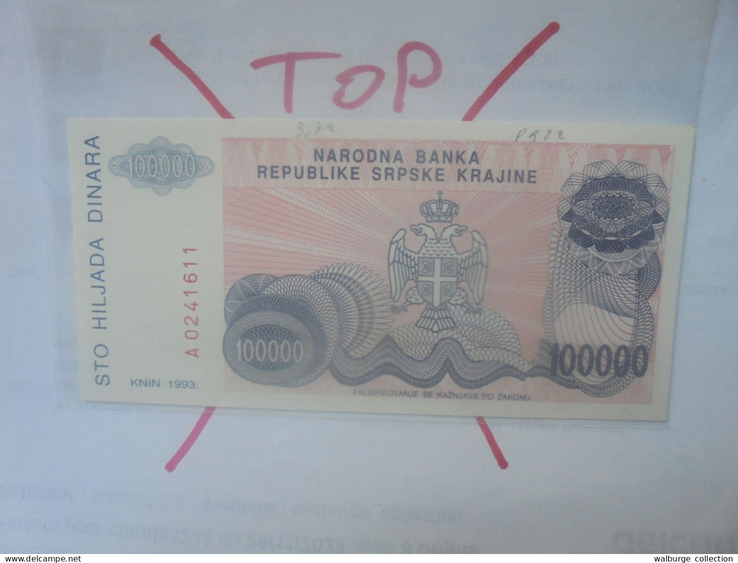 République Serbe (KNIN) 100.000 DINARA 1993 Neuf (B.30) - Serbia