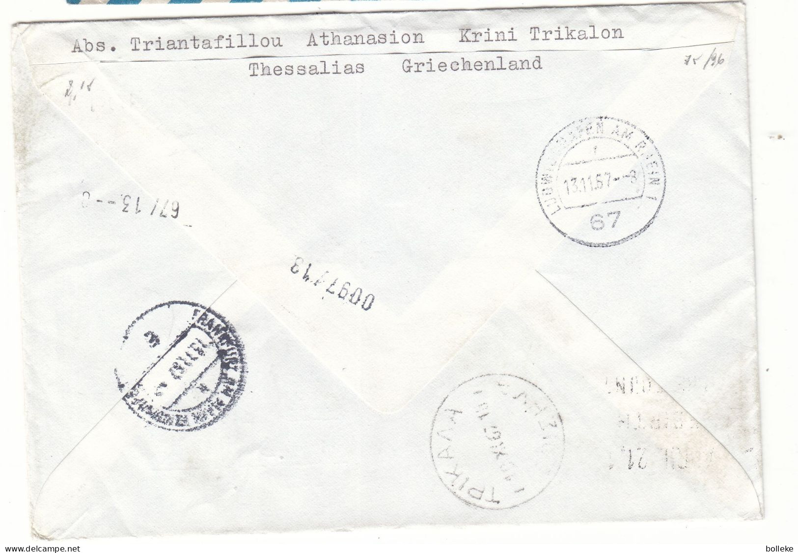 Grèce - Lettre Exprès De 1967 - Oblit Trikaaa  ? - Cachets De Ludwigshafen Et Frankfurt Am Rhein - Monnaies - Voiliers - Brieven En Documenten