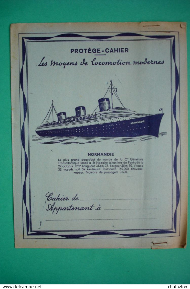 Paquebot NORMANDIE Protège Cahier  Bleu Publicité GADUASE - Transport