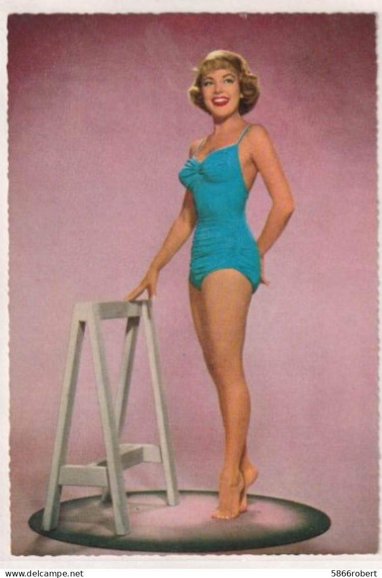 CARTE POSTALE DES ANNEES 50/60 PHOTO ORIGINALE COULEUR DENTELEE : TERRY MOORE JEUNE FEMME PIN UP SEXY ET EROTIC - Pin-Ups