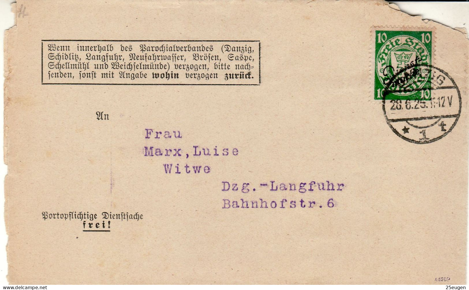 DANZIG 1925  LETTER SENT FROM DANZIG - Cartas & Documentos