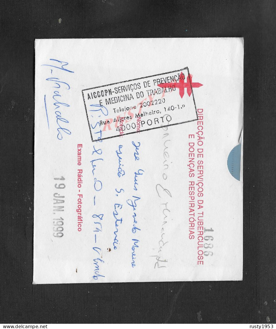 PORTUGAL LETTRE MARCOPHILE 1999 SERVICE TUBERCULOSE CACHET À PORTO MEDECINE DU TRAVAILLE : - Postal Logo & Postmarks
