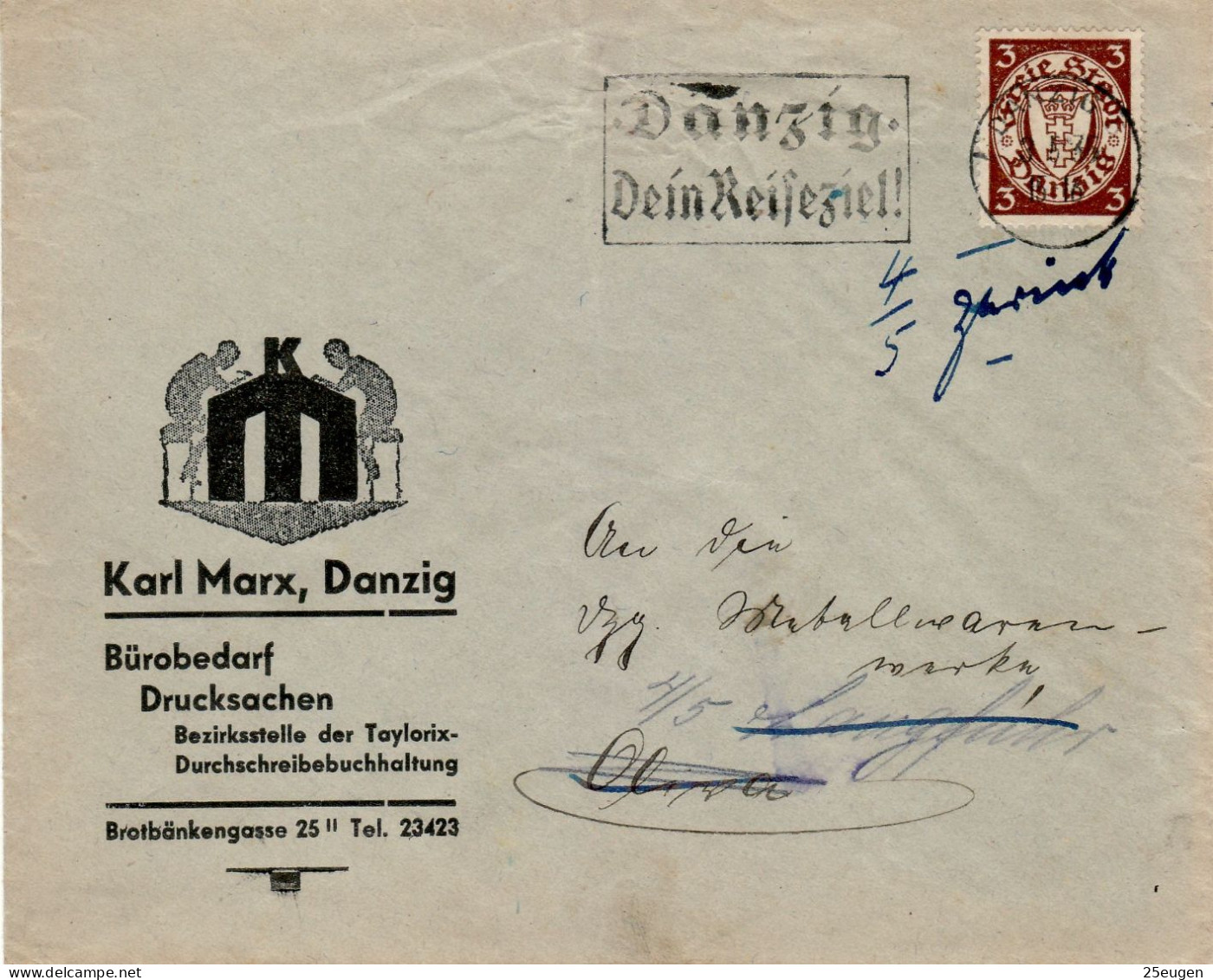 DANZIG 1935  LETTER SENT FROM DANZIG - Storia Postale