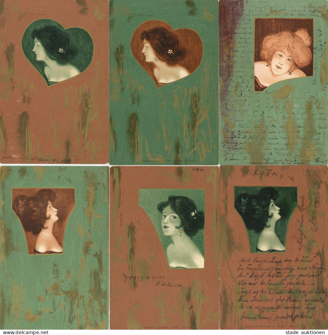 Jugendstil Erika Serie Mit 6 Künstlerkarten I-II Art Nouveau - Ohne Zuordnung