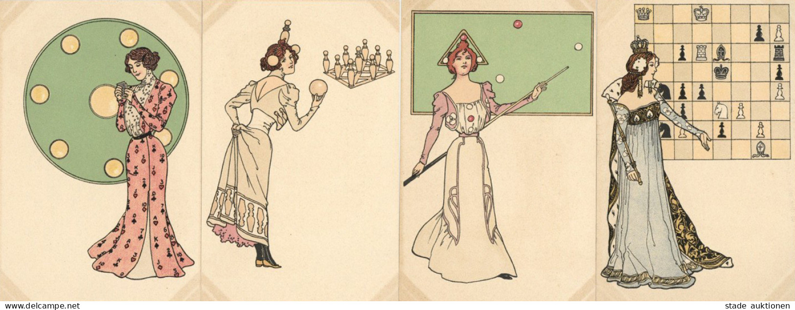 Jugendstil Lot Mit 10 Ansichtskarten Spiele I-II (Albumspuren) Art Nouveau - Non Classés