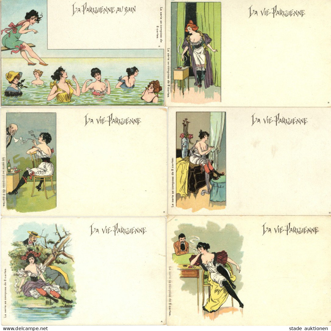 Jugendstil Serie La Parisienne Lot Mit 6 Künstlerkarten Erotik I-II Art Nouveau Erotisme - Ohne Zuordnung