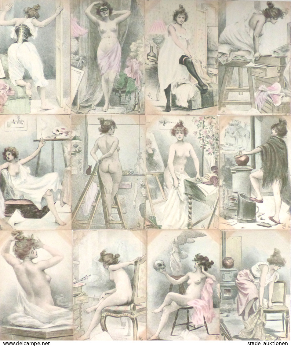 Boutet, Henri Lot Mit 10 Künstlerkarten Serie Modeles D'Artistes I-II (Albumspuren) - Ohne Zuordnung