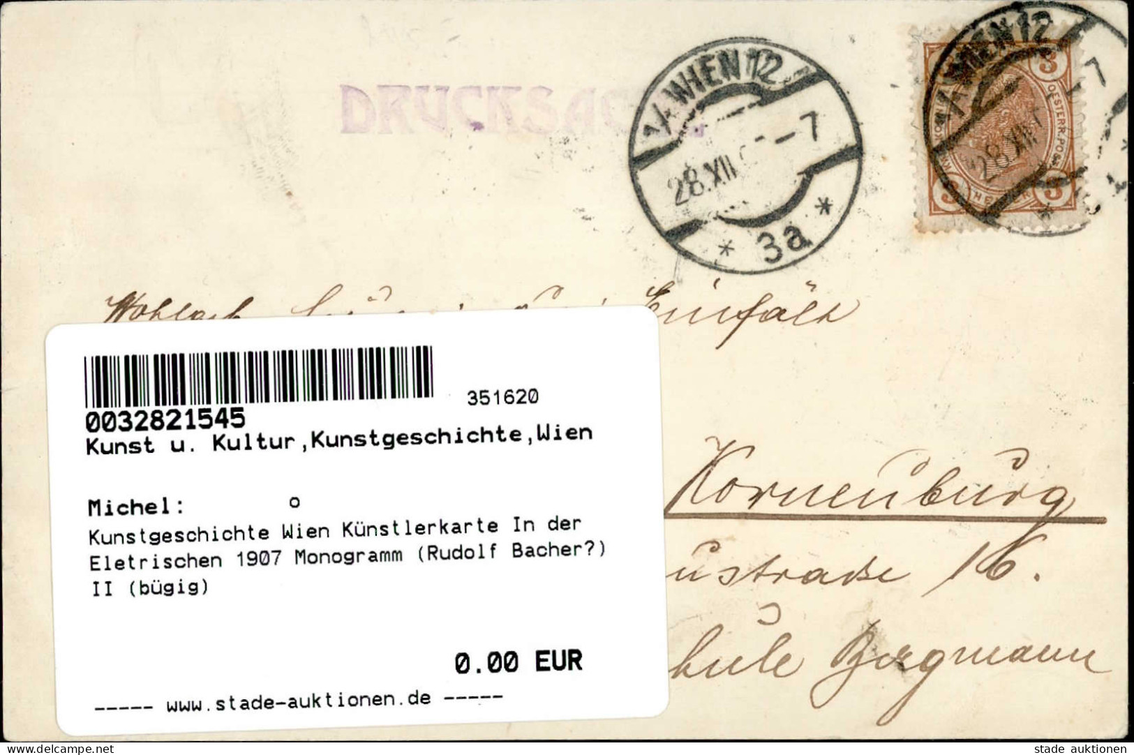 Kunstgeschichte Wien Künstlerkarte In Der Eletrischen 1907 Monogramm (Rudolf Bacher?) II (bügig) - Non Classificati