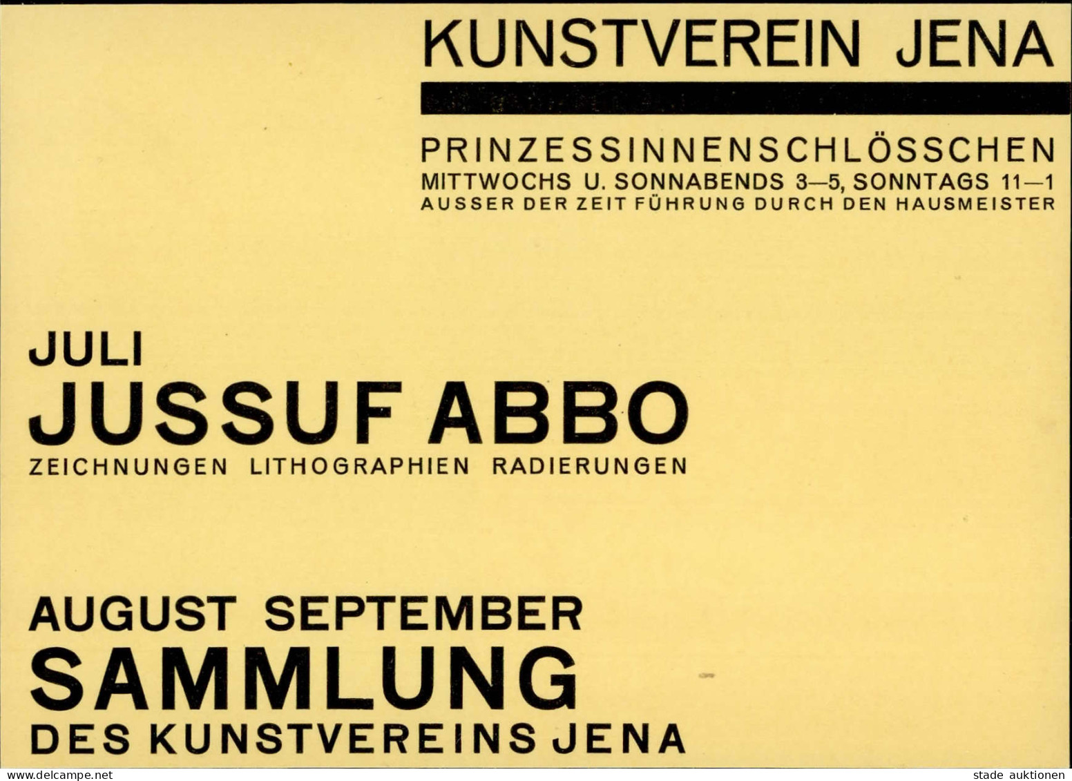 Kunstgeschichte Jena Kunstverein Einladungskarte Entwurf Walter Dexel Ausstellung Jussuf Abbo 1928 I-II Expo - Unclassified