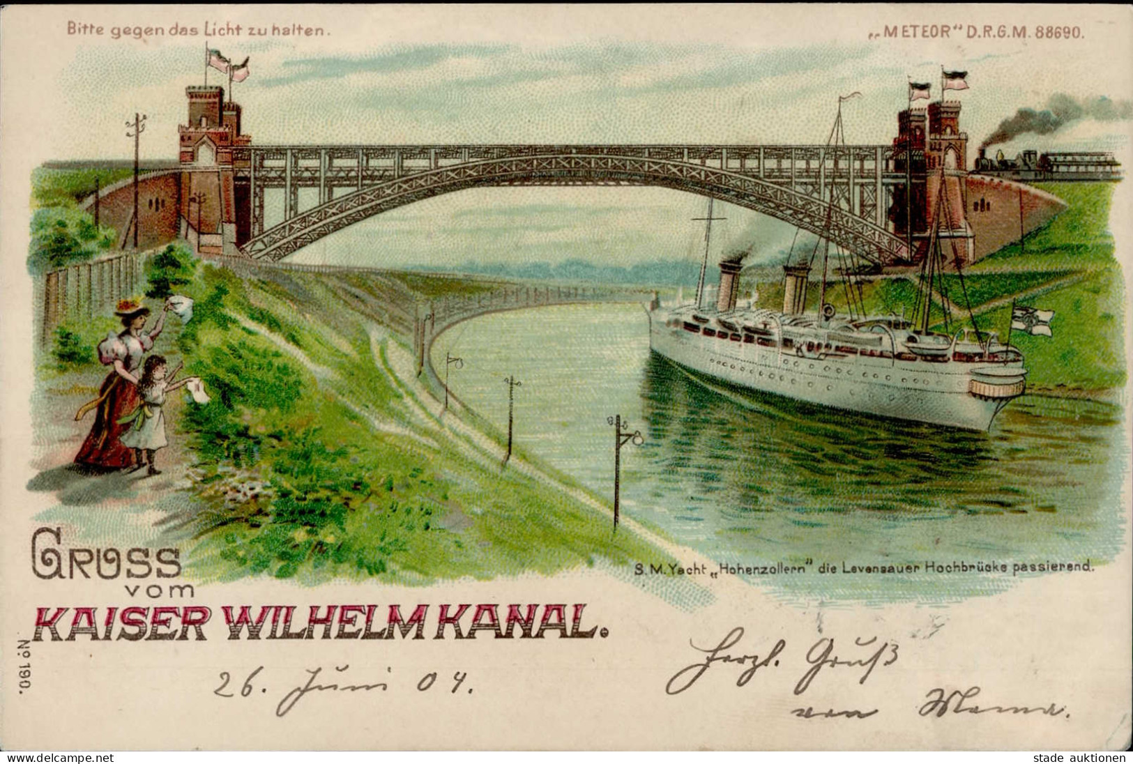 Halt Gegen Licht Kaiser Wilhelm Kanal S.M.Yacht Hohenzollern Levensauer Hochbrücke I-II (Ecke Gestaucht) - Hold To Light