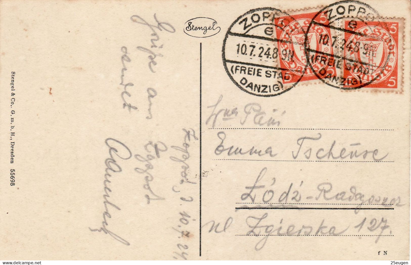 DANZIG 1924  POSTCARD SENT FROM ZOPPOT TO ŁÓDŻ - Lettres & Documents