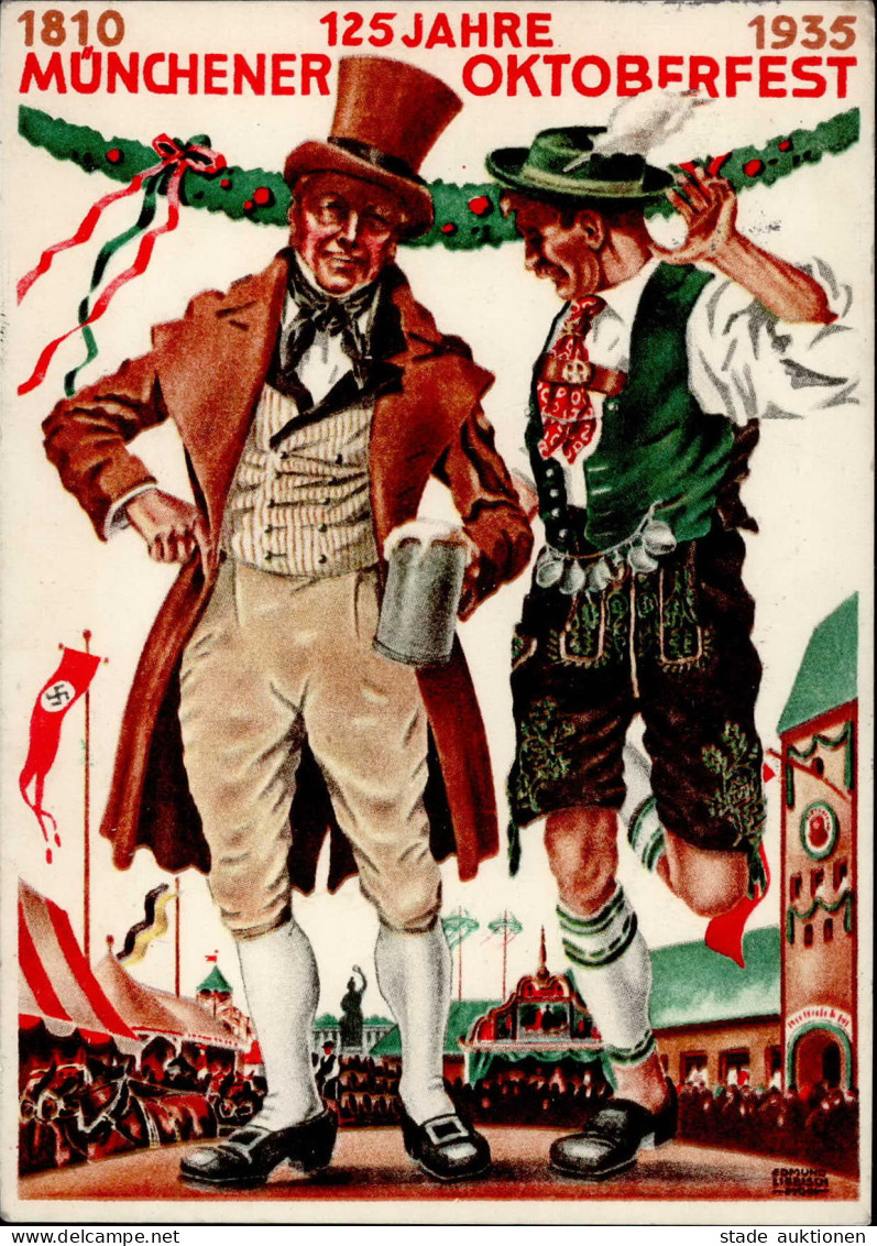 Werbung Oktoberfest 1935 WK II Sign. Edmund Liebisch Künstlerkarte I-II (Ecken Abgestossen) Publicite - Pubblicitari