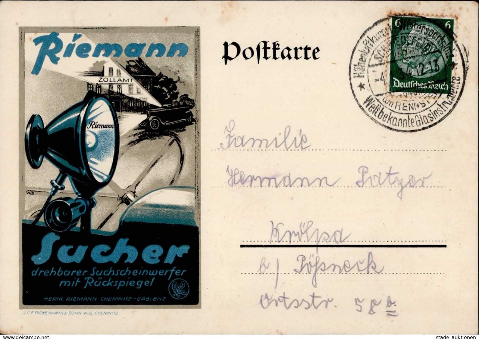 Werbung Chemnitz Riemann Scheinwerfer Mit Rückspiegel S-o II Fleckig, Keine AK Einteilung) Publicite - Werbepostkarten