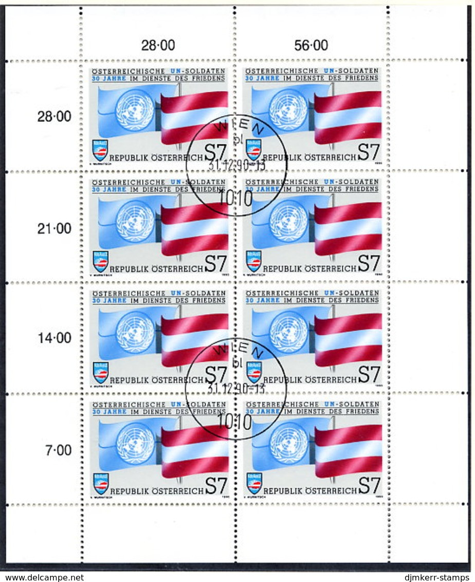 AUSTRIA 1990 Austrian Contingent In UN Troop Sheetlet, Cancelled.  Michel 2004 Kb - Blocks & Kleinbögen