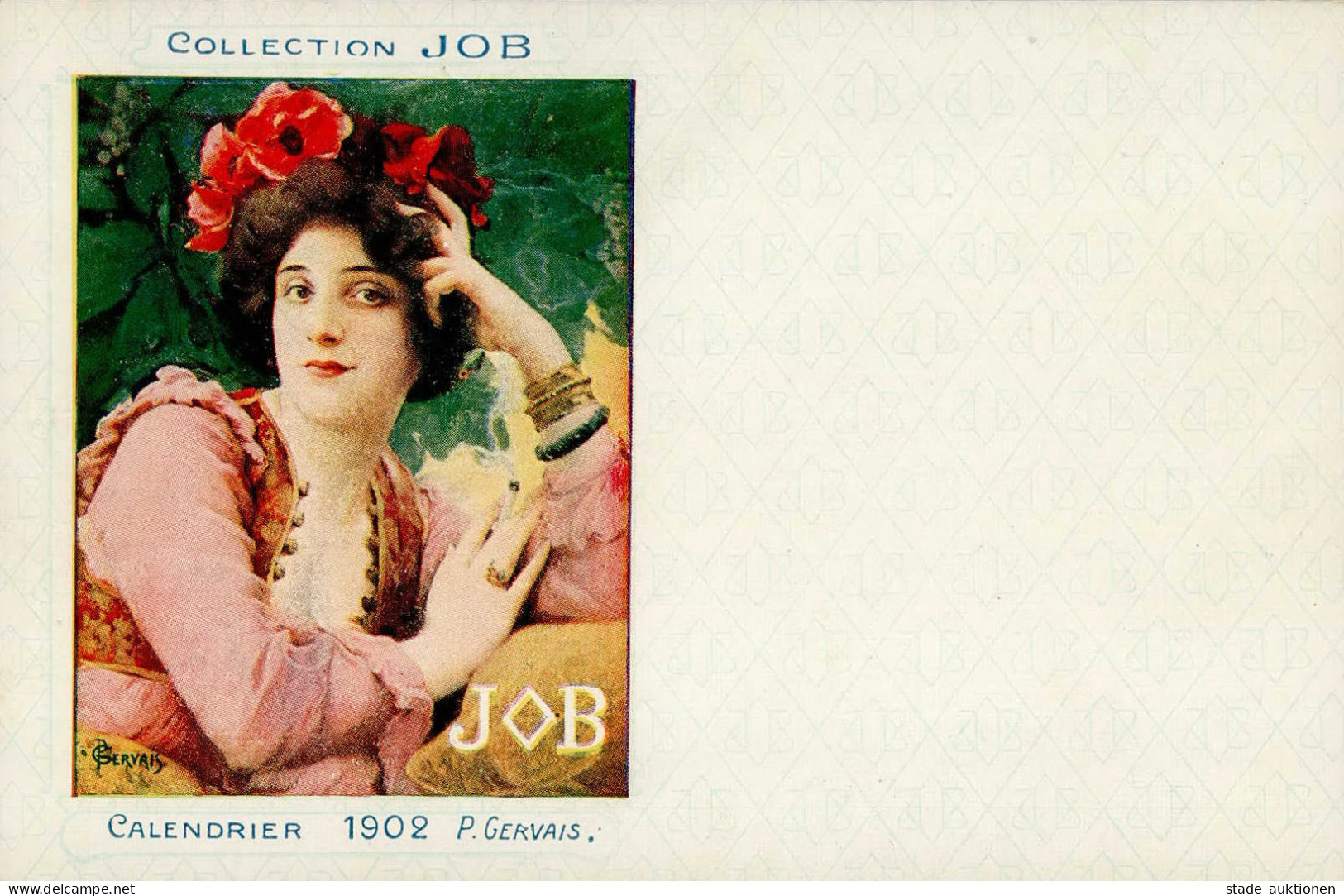 Werbung Cigarettes JOB Calendrier 1902 Künstlerkarte Gervais, P. I-II Publicite - Werbepostkarten