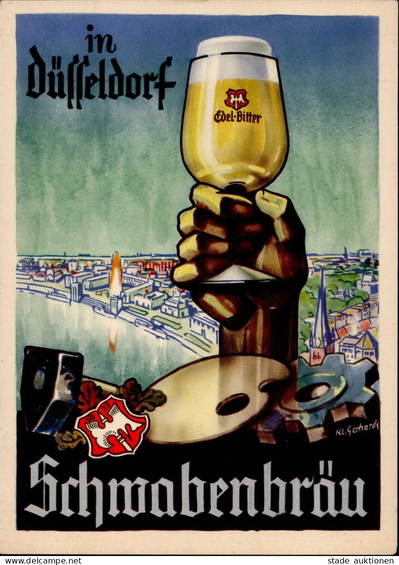 Bier Düsseldorf Schwabenbräu Künstlerkarte I-II Bière - Bierbeek