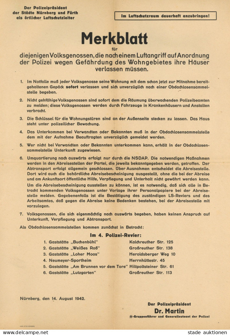 Polizei Merkblatt Vom Polizeipräsidenten Dr. Martin Für Volksgenossen Die Nach Einem Luftangriff Ihre Häuser Verlassen M - Policia – Gendarmería