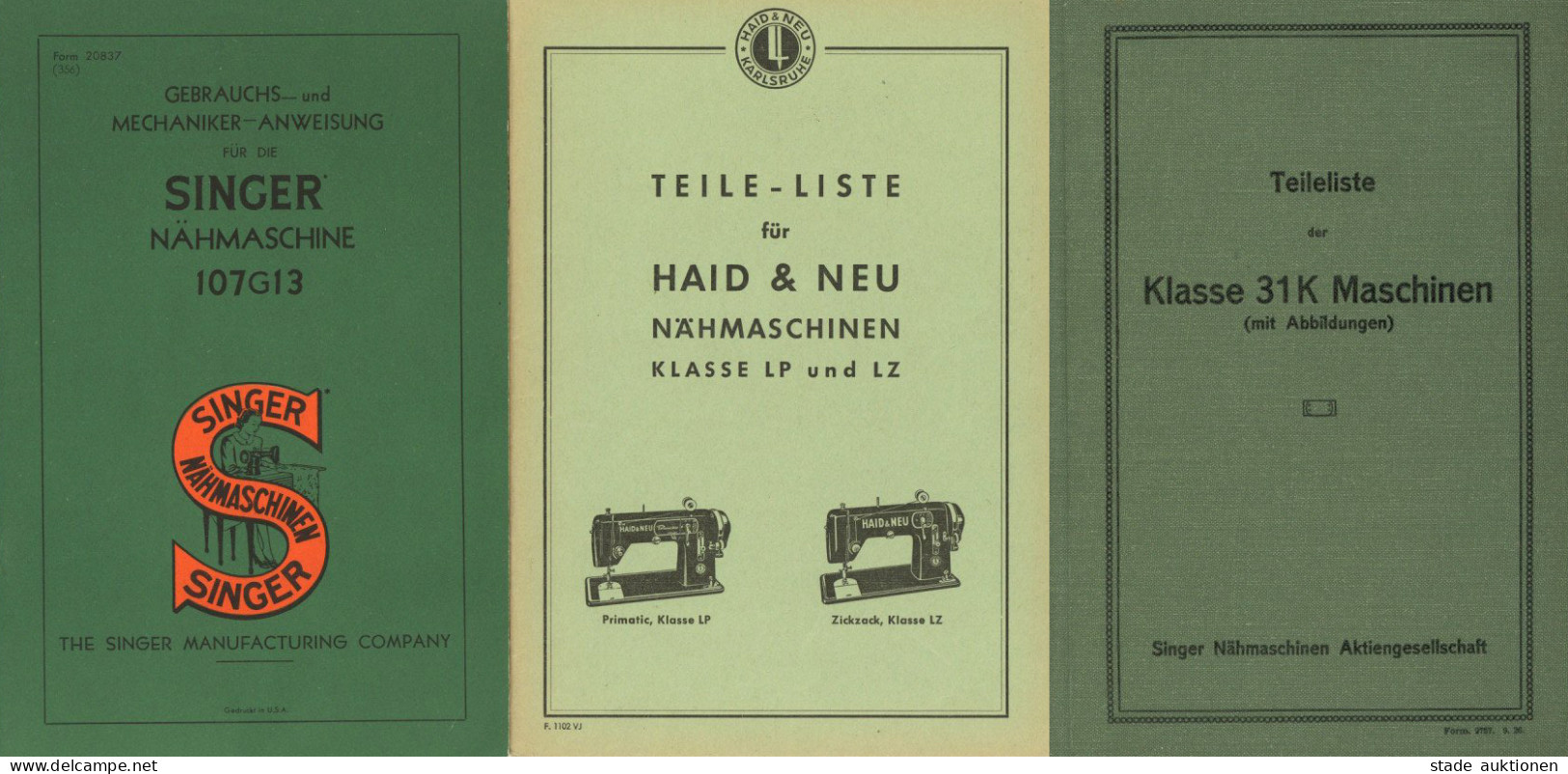 Lot Mit 6 Büchern Teilelisten, 2x Gebrauchsanweisungen Singer Nähmaschinen AG Und 5 Teilelisten Für Haid & Neu Zentralsp - Köhler, Mela