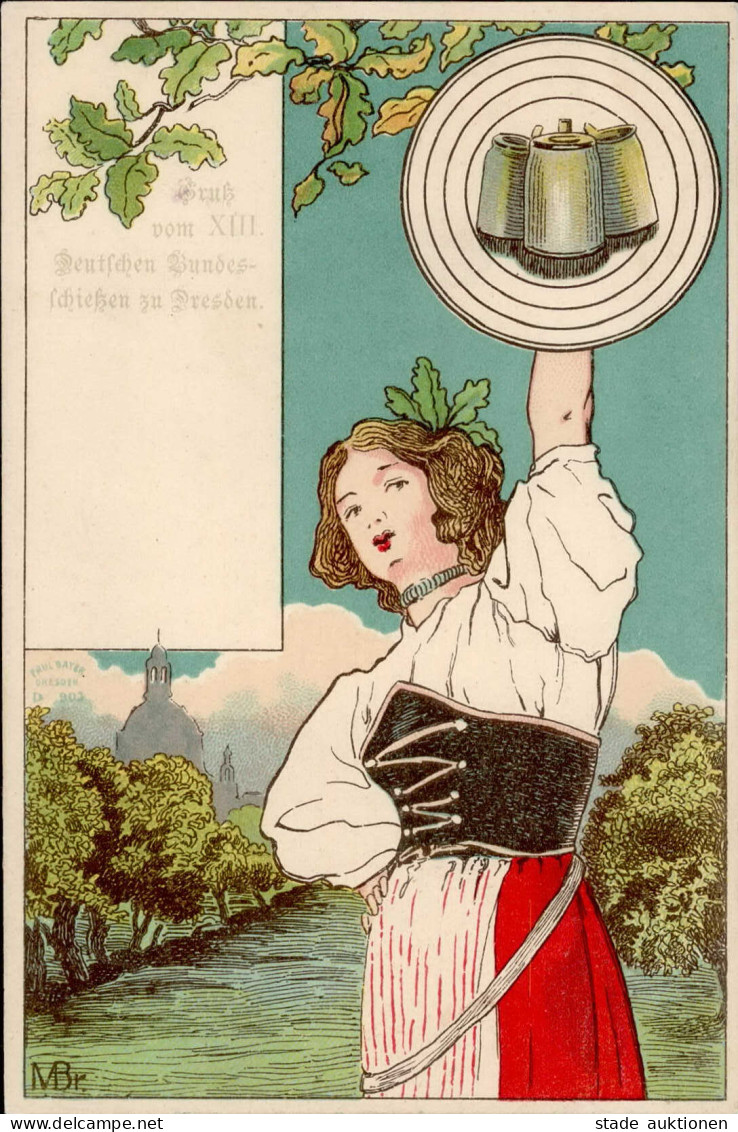DRESDEN - Gruss Vom XIII. DEUTSCHEN BUNDESSCHIESSEN 1900 Künstlerkarte Sign. MBr- I Montagnes - Exhibitions