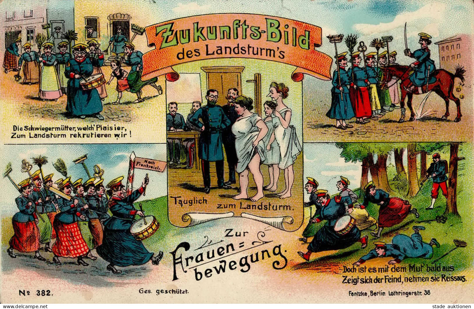 Zukunft Frauenbewegung Landsturm 1910 II (Ecken Bestossen, Fleckig) - Humour