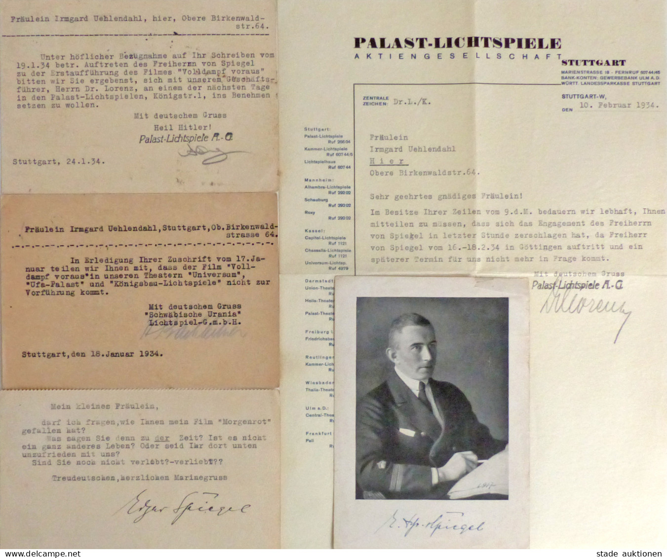 AUTOGRAPH Freiherr Spiegel, Edgar Von. Schriftsteller Und U-Boot-Kommandant. 2 Postkarten Mit Unterschrift Sowie 3 Weite - Autres & Non Classés