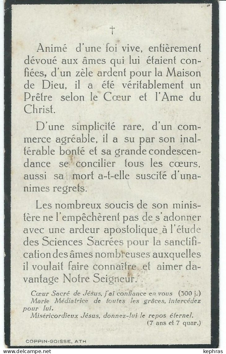 Souvenir Mortuaire - Abbé OSCAR NICAISE - MONCEAU SUR SAMBRE 1862 - LEUZE - BEAUMONT - SIVRY (RANCE) 1927 - Devotieprenten