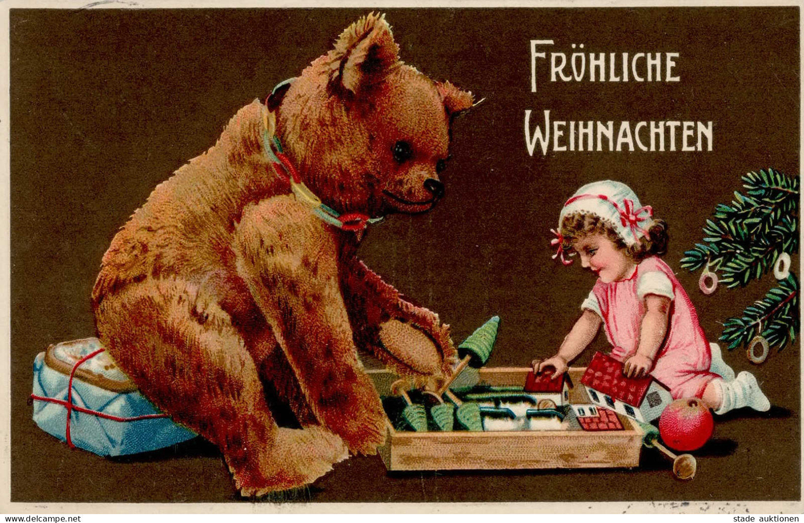 Weihnachten Kind Mit Teddybär Präge-AK I-II - Sonstige & Ohne Zuordnung