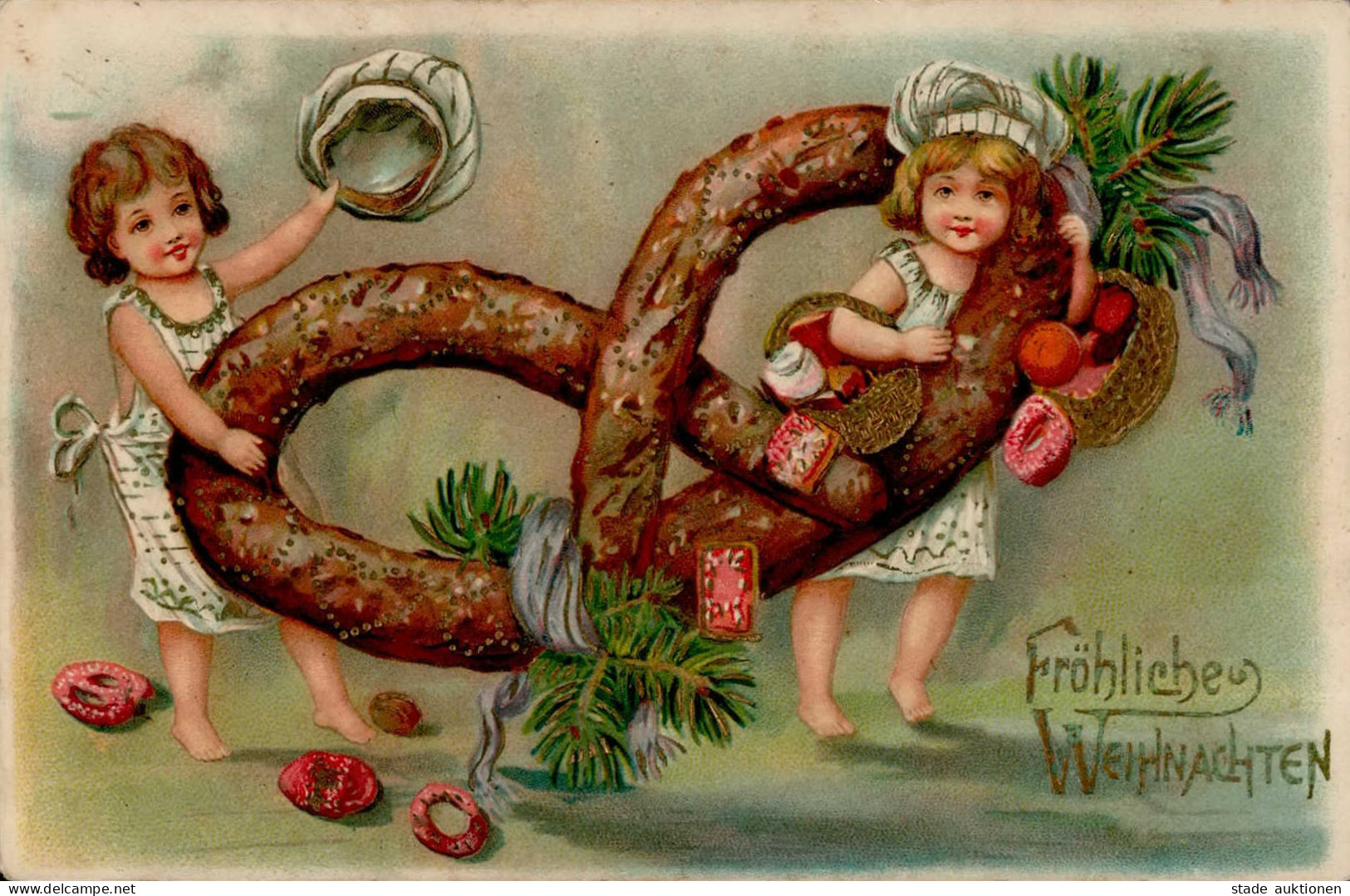 Weihnachten Kinder Brezel Prägedruck 1905 II (Bugspuren, RS Fleckig) - Autres & Non Classés