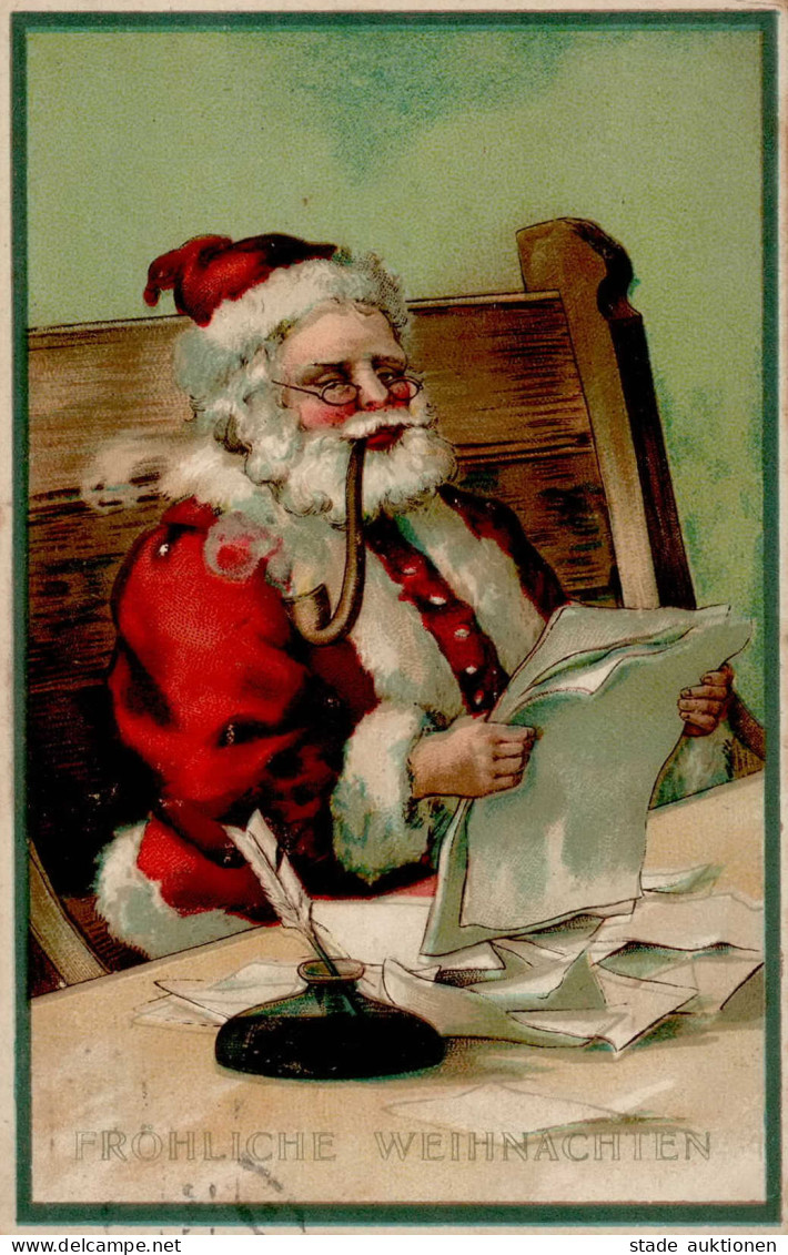 Weihnachtsmann Raucht Pfeife Prägekarte 1908 I-II Pere Noel - Autres & Non Classés
