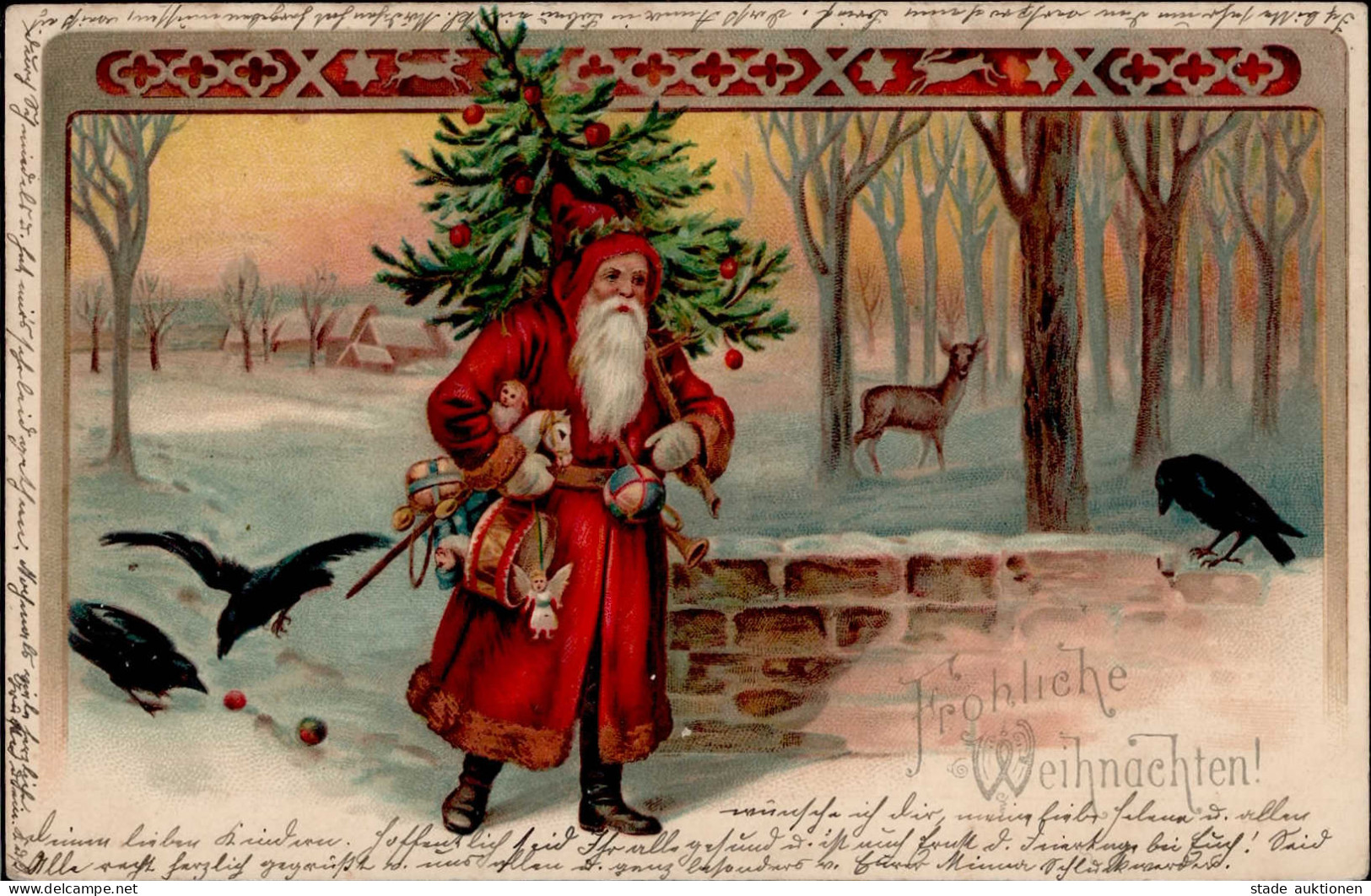 Weihnachtsmann Mit Spielzeug Fröhliche Weihnachten 1901 (RS Fleckig) Pere Noel Noel Jouet - Autres & Non Classés