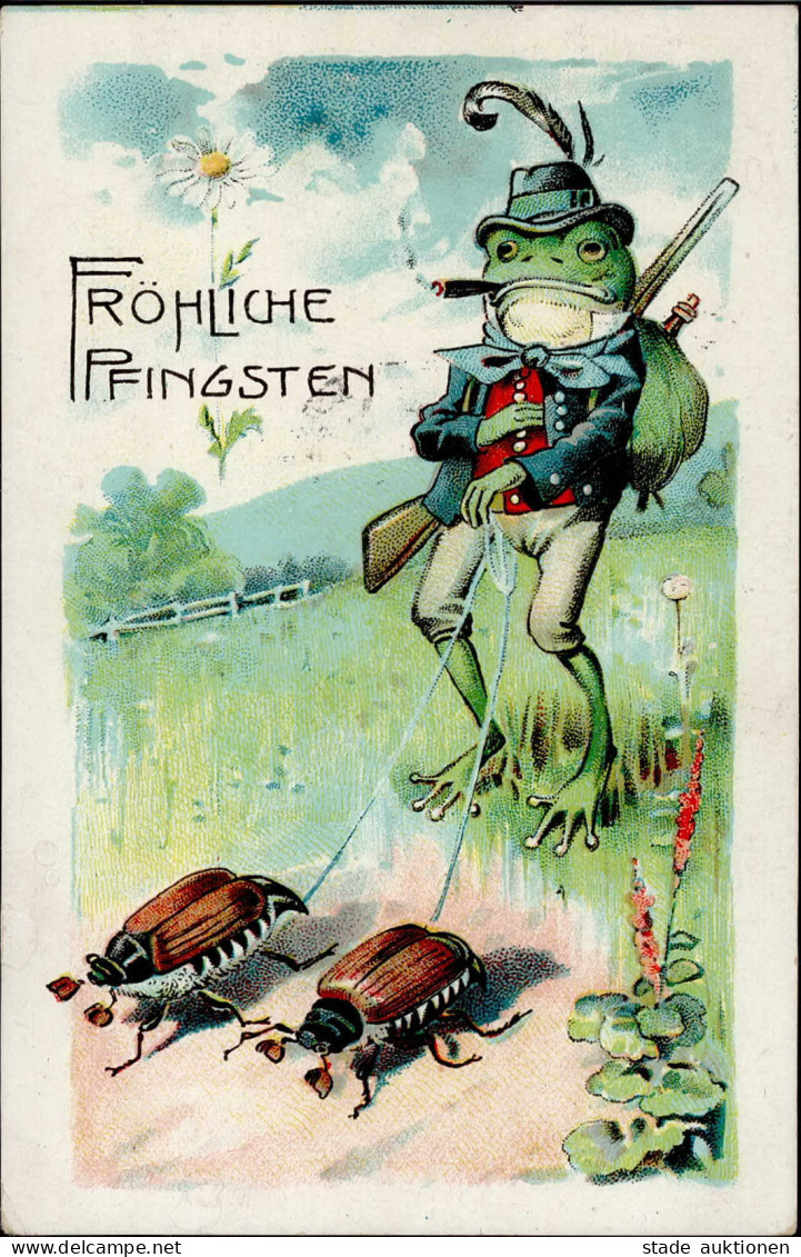 Frosch Vermenschlicht Mit Hut Und Gewehr Pfingsten Pfingstkäfer Jagd 1907 I-II (Ecken Abgestossen) Grenouille Chasse - Autres & Non Classés