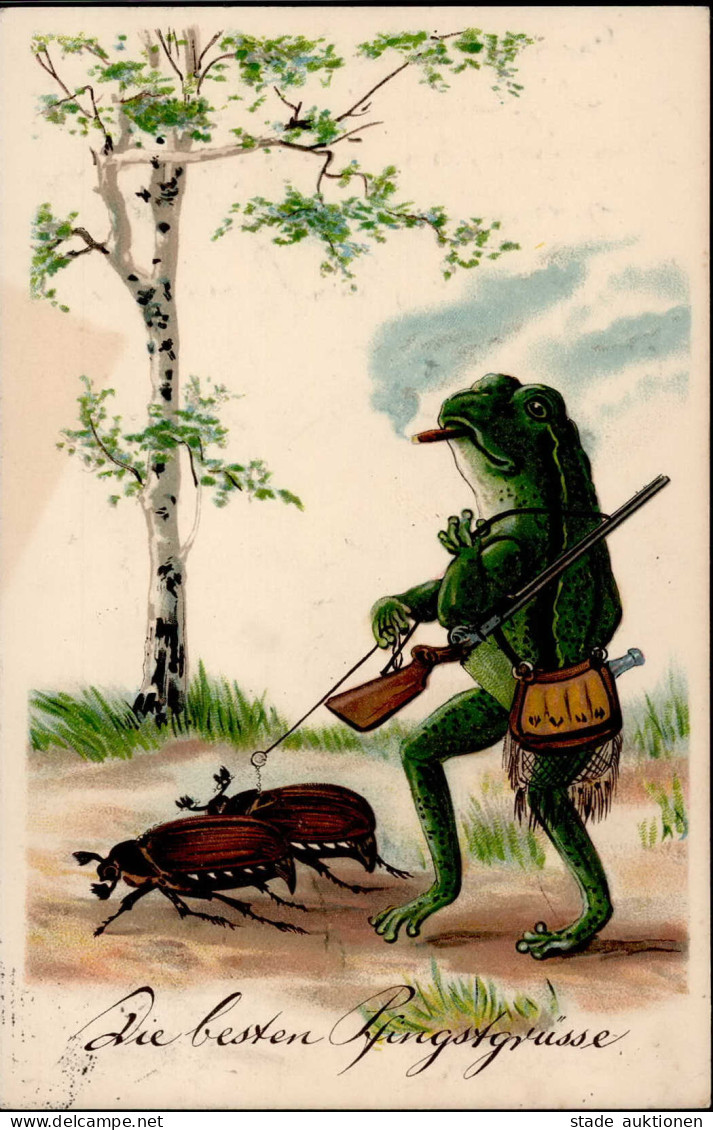 Frosch Vermenschlicht Rauchend Pfingsten Jagd I-II (Ecken Gestaucht) Grenouille Chasse - Altri & Non Classificati