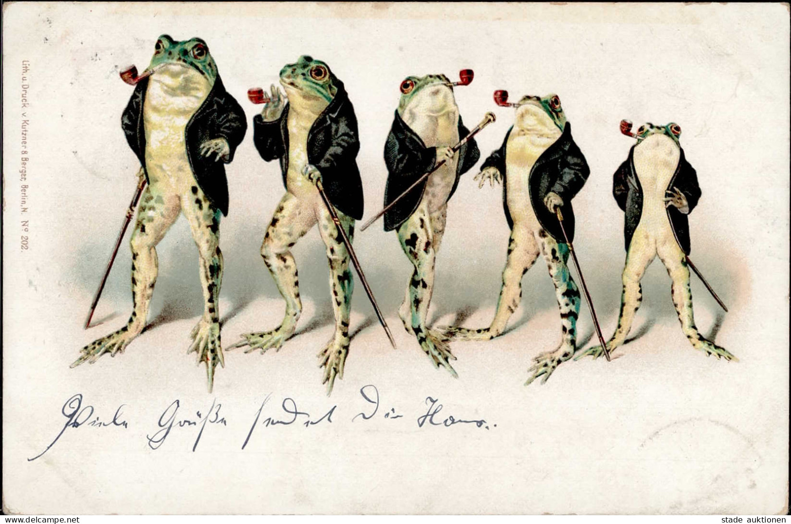 Frosch Vermenschlicht Mit Gehstock Sakko Pfeiffe Rauchend 1898 I-II (Ecke Gestaucht, VS/RS Fleckig) Grenouille - Sonstige & Ohne Zuordnung