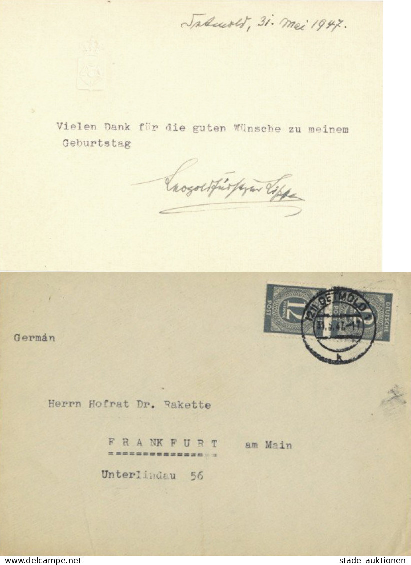 ADEL DETMOLD - Brief 1947 V. LEOPOLD FÜRST Zur LIPPE Mit Dankes-Karte (eingeprägtes Wappen) Und AUTOGRAMM I-II - Histoire