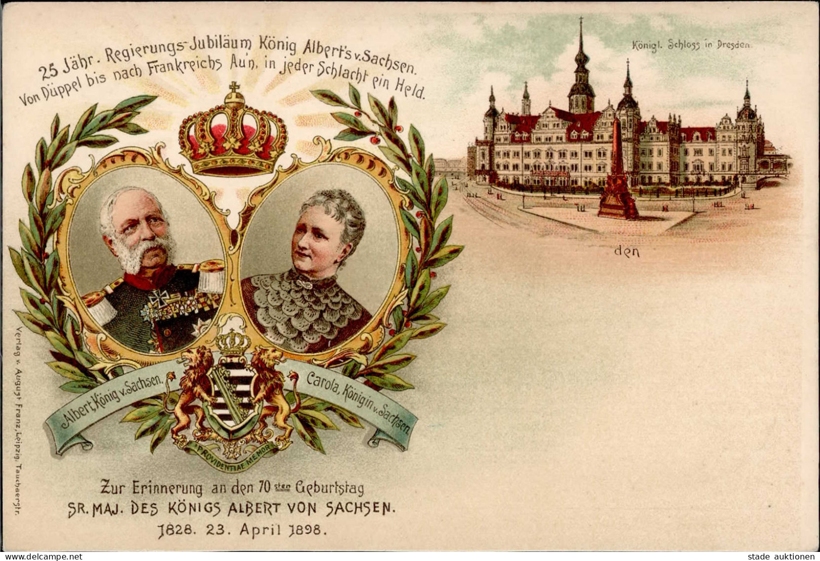 Adel König Albert Von Sachsen  Und Königin Carola Von Sachsen Jubiläumskarte Zum 70. Geburtstag 1898 I- - Histoire