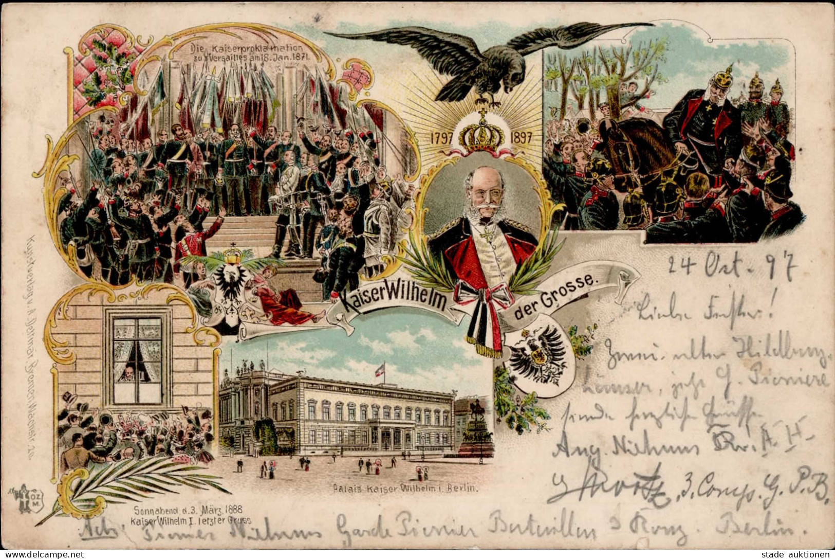 Kaiser Wilhelm Der Grosse, 1797-1897, Litho DB -BERLIN 24.10.97- Leichte Altersspuren - Storia